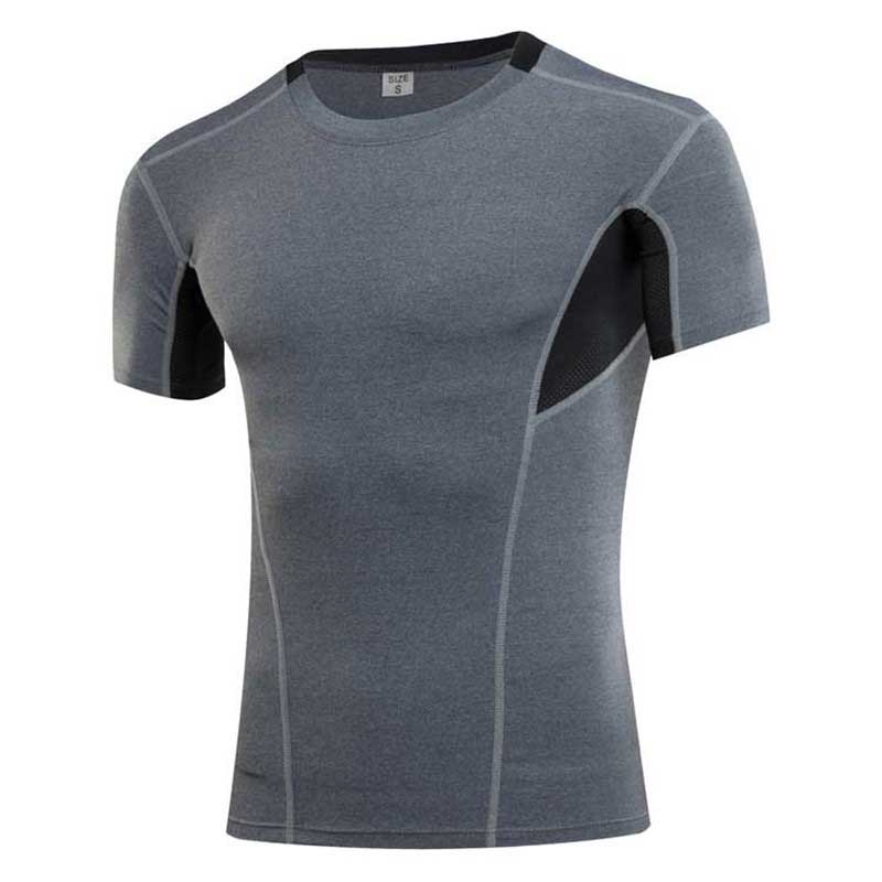 

2020 Men Workout GYM Fitness Tops Tee Sport Run Yoga Train Male Quick Dry Compression Exercise Muslce Bodybuilding T Shirt 1043, Grey black