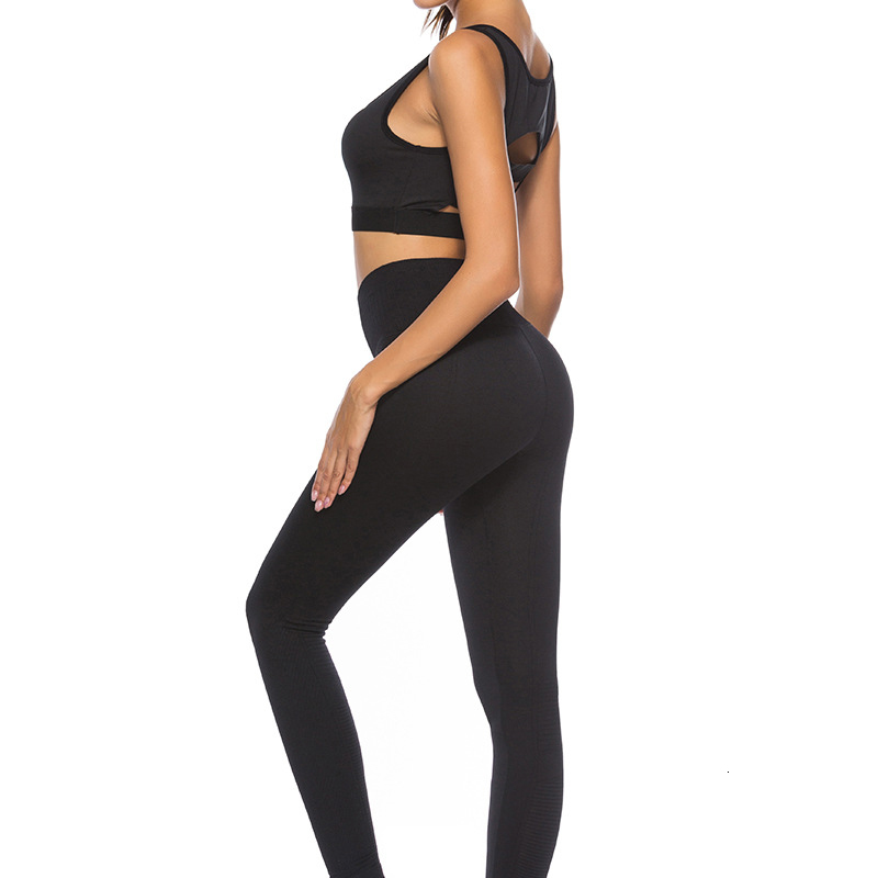 

2020 Summer New Gym Women Yoga Pants Solid Color Fitness Elastic Hip High Waist Tight Sports Running Female Leggings Nine, Black