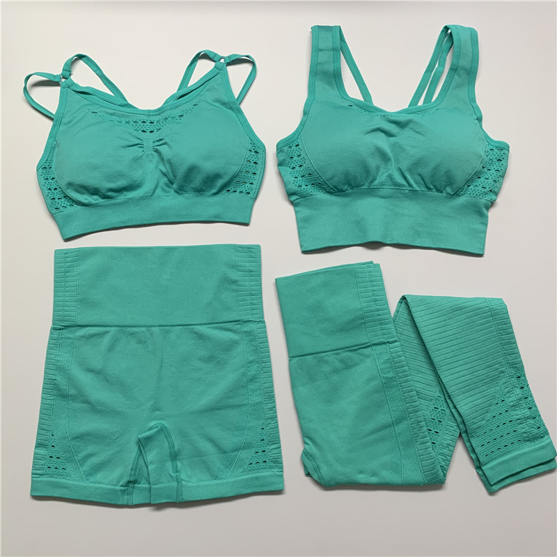 

4PCS Seamless Women Yoga Set Workout Sportswear GYM Clothing Fitness Padded Push-up Bra High Waist Leggings Sports Suits Fitness, Red 2pcs