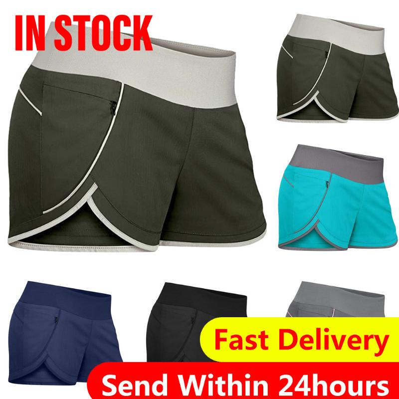 

Gym Jogging Running Yoga Shorts for Women' Run Elastic Wasit Pocket Workout Shorts With Liner Pockets Sport Fitness Yoga, Black