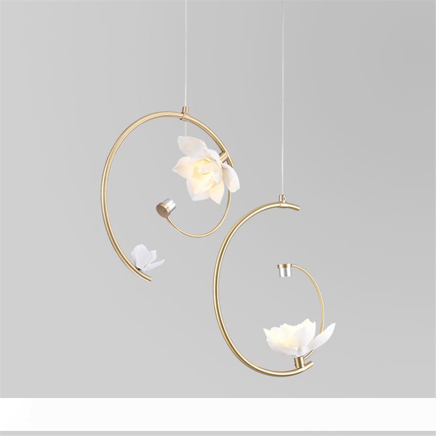 

Modern Lights Brass LED Chandelier Ceramic Flower Pendant Lamps Bedroom Living Room Art Deco Hanglamps Lights Lighting Fixtures