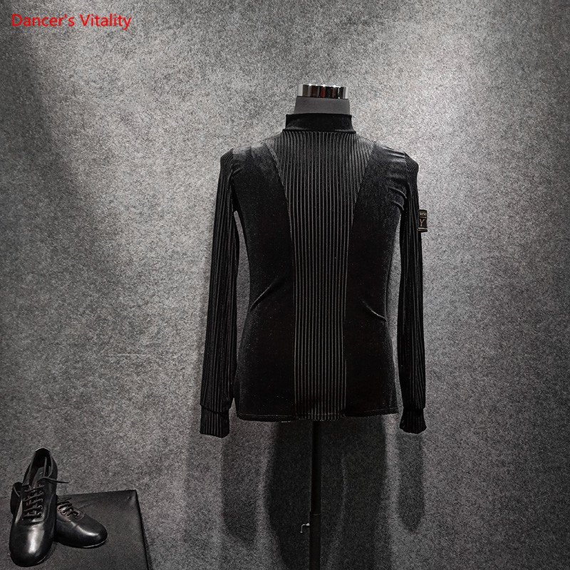 

Men's Shirt T-Shirt Latin Dance Clothing Long Sleeves Shirts Modern Cha-Cha Dance Waltz Latin Men Modern Competition top, Black