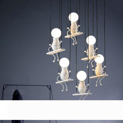 

Nordic modern minimalist wrought iron chandeliers creative personality corridor aisle study dining room lamp little person type children&#03