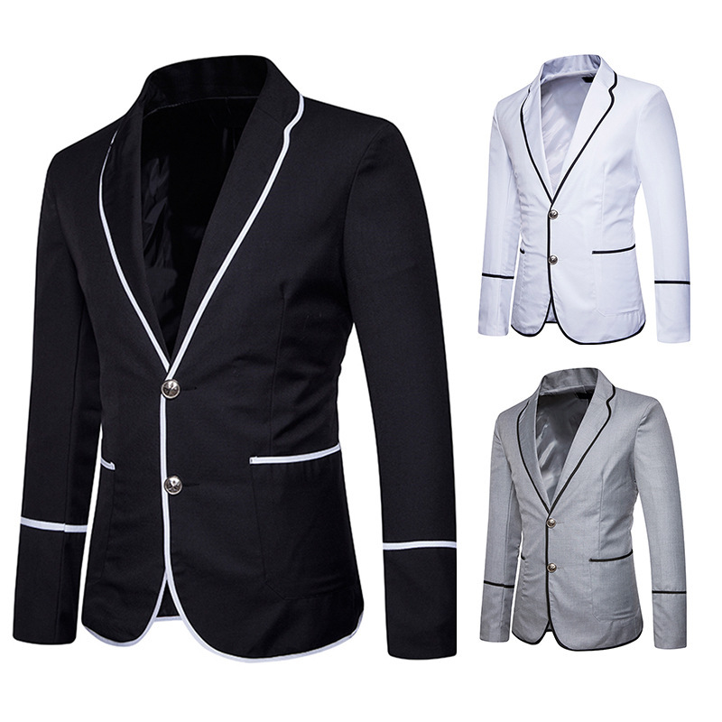 

Blazer Men New Fashion Trend Preppy Single Row Two-button Contrast Color Casual Slim Mens Blazer Jacket, Black