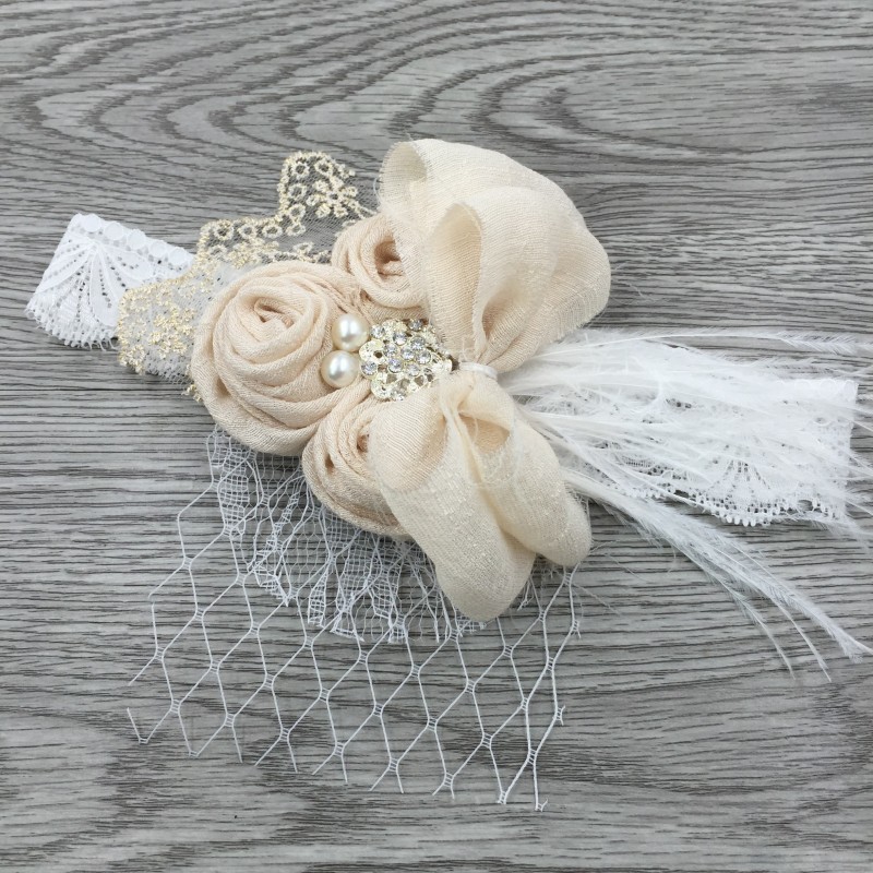 

Baby girl Headbands Newborn Hairbands Vintage Slub Rosette Flowers Lace Hair Bows Bandages headband baby hair accessories, Beige