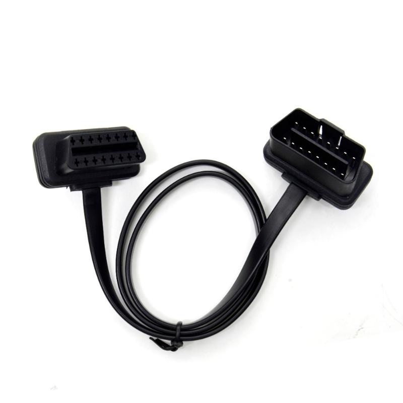 

60CM Flat Thin As Noodle OBDII OBD2 16Pin ELM327 Male To Female Elbow Extension OBD 2 Auto Car Diagnostic Cable Connector Adapte