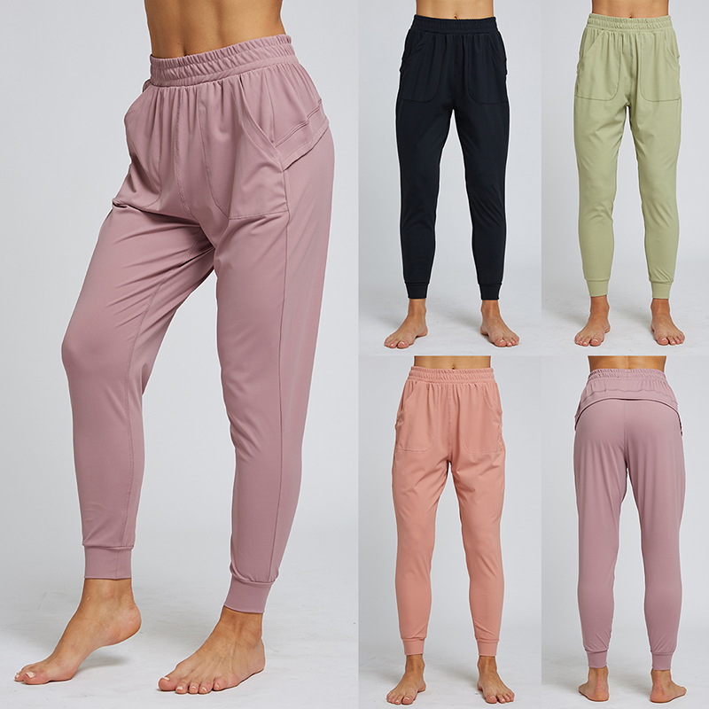 

Ladies Solid Color Sports Long Pants High Waist Fitness Loose Pants Breathing Running Yoga Shorts Smooth Slimming, Pink