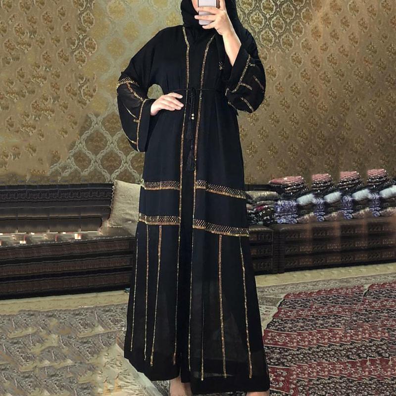 

MD Black Abaya Dubai Turkey Muslim Hijab Dress 2020 Caftan Marocain Arabe Islamic Clothing Kimono Femme Musulmane Djellaba S9017