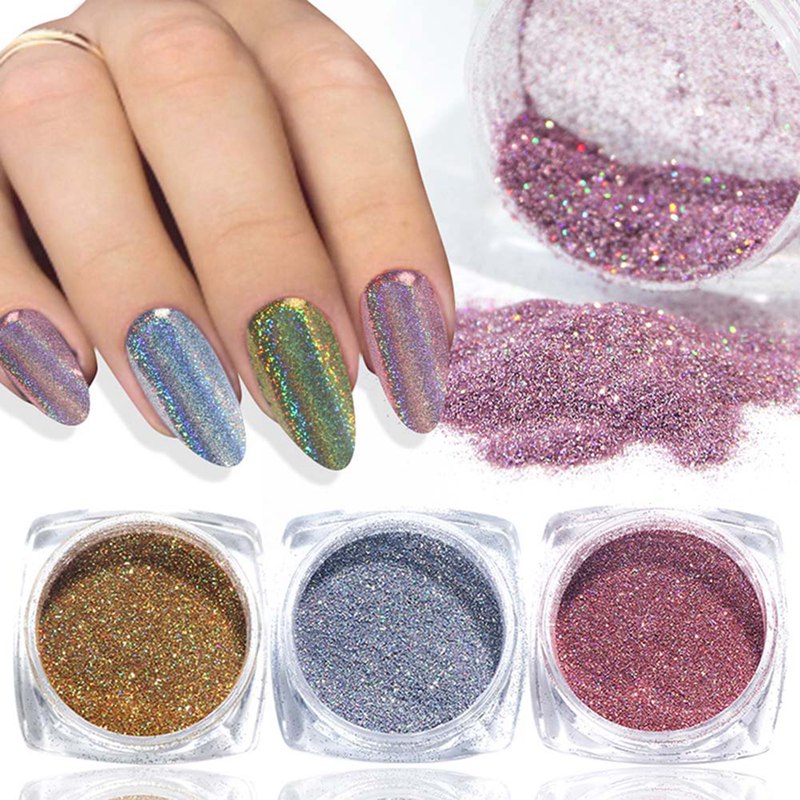 

Gradient Shiny Nail Glitter Set Powder Laser Sparkly Manicur Nail Art Chrome Pigment Silver DIY Art Decoration Kit