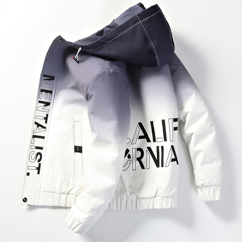 

Spring Autumn Letter Casual Jacket Men Streetwear Gradient Color Hooded Jackets Men Size -3XL Hip Hop Patchwork Windbreaker