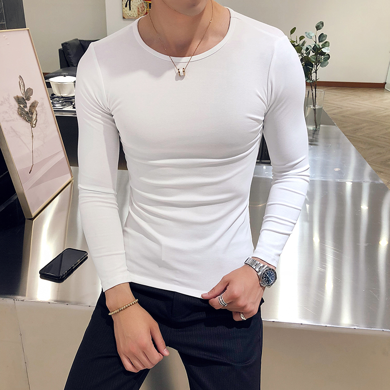 

2020 Autumn Men T Shirt Solid Color Long Sleeve Casual T-Shirt Sports Wear Undershirt Streetwear Custom Brand Tees Tops Clothes, Black