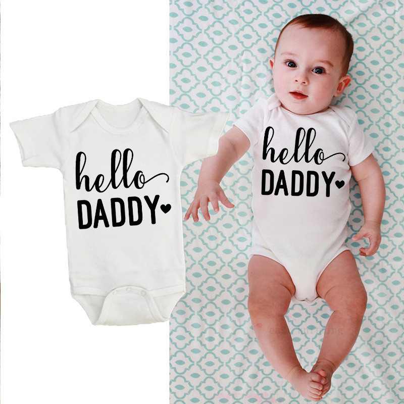 

Cotton Newborn Baby Girls Boys Clothes Short Sleeve Bodysuits Hello Daddy Print Cute Summer Jumpsuit Outfits Boys Baby Clothes, Null-srpwh-