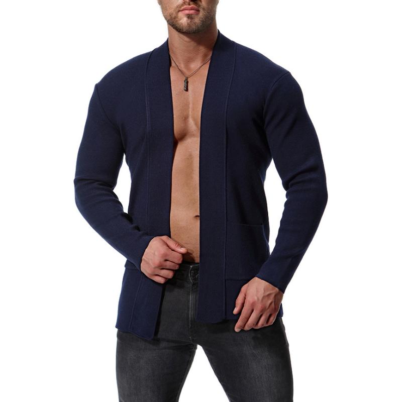 

Men Solid Color Sweaters Warm Casual Knitted Sweater Clothing, Navy blue