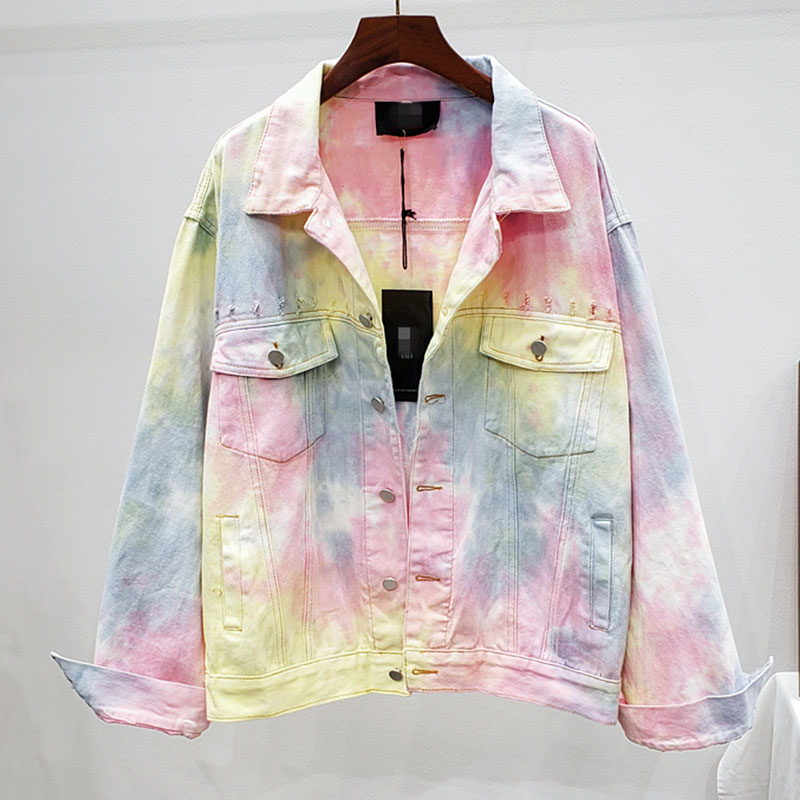 

SeeBeautiful Graffiti Printed Lapel Long Sleeve Button Pockets Loose Denim Jacket Coat Woman Autumn 2020 New Tide Fashion T177, Picture color