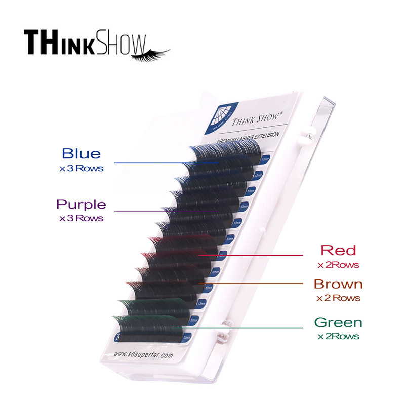 

THINKSHOW Multi Color Eyelash Extension 0.07/0.1 Thickness Silk Volume High Quality Natural and Soft Eyelash Extension