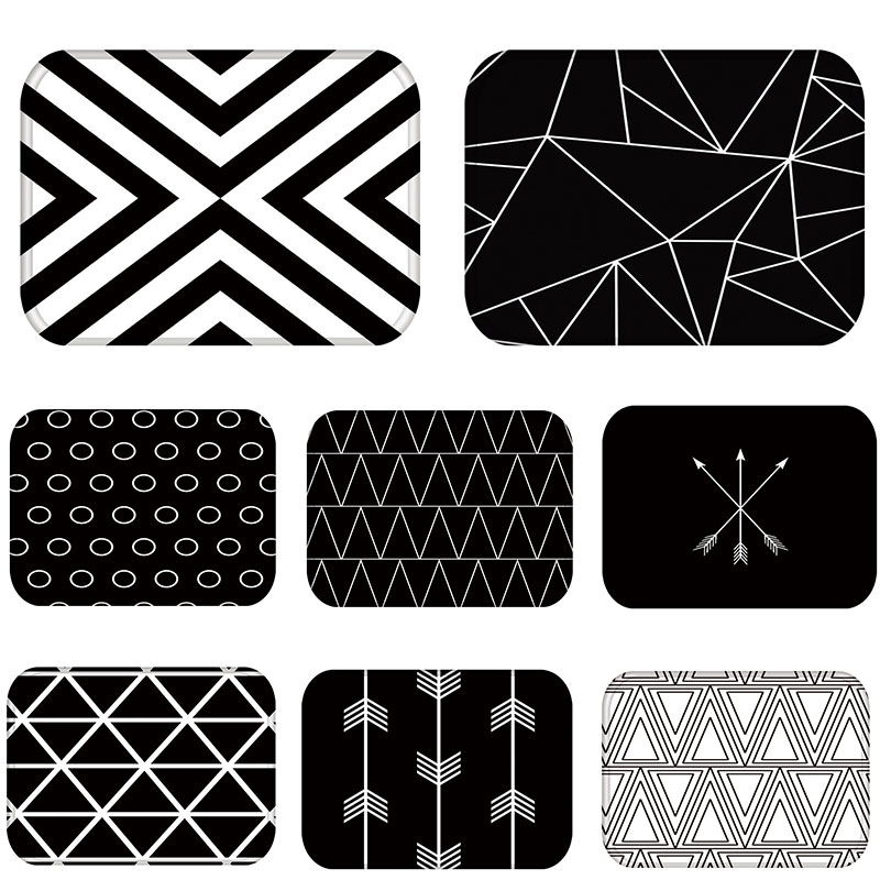 

Doormat Kitchen Carpet Rubber Floor Mats Black White Geometric Nordic Classic Style Entrance Home Decor Anti-Slip Rug tatami