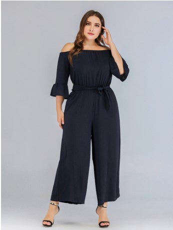 

rompers womens jumpsuit 2020 summer fashion female sexy slash neck solid plus size jumpsuit women overalls elegant fw421, Dark blue