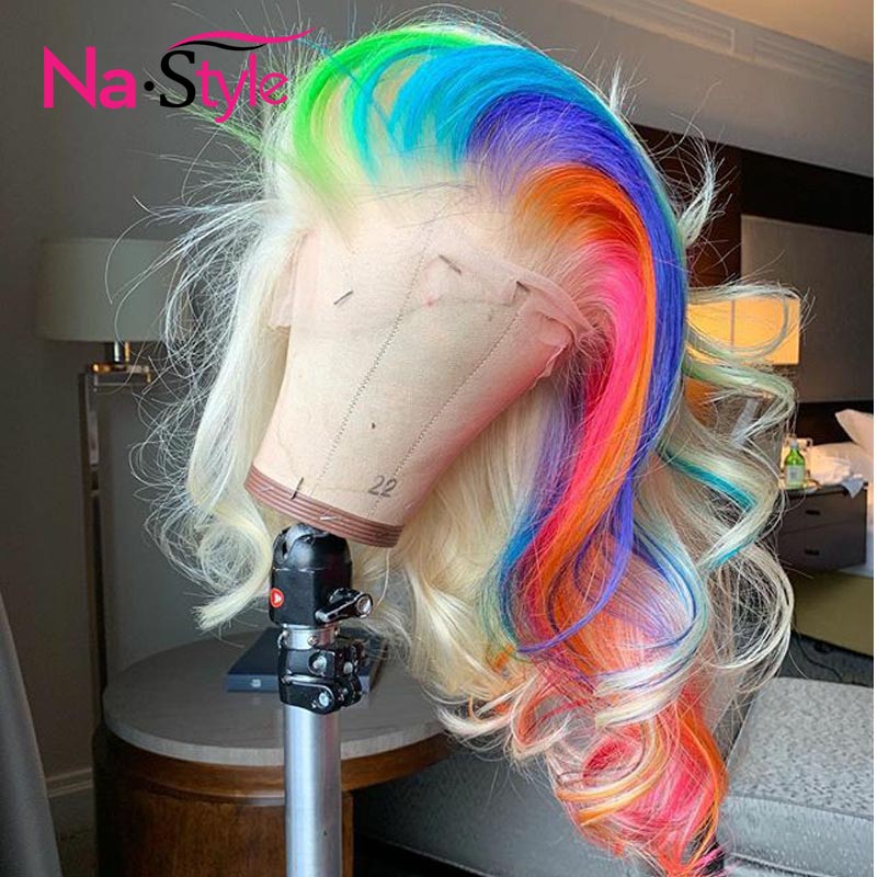 

Colored Lace Front Wigs Human Hair Ombre Pink 613 Blonde Lace Front Human Hair Wigs Wavy Transparent Lace Wigs Remy Rainbow