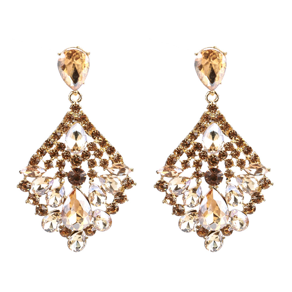 

EH7510 exaggerated water drop type alloy glass diamond tassel multi-layer earrings women's new fashion