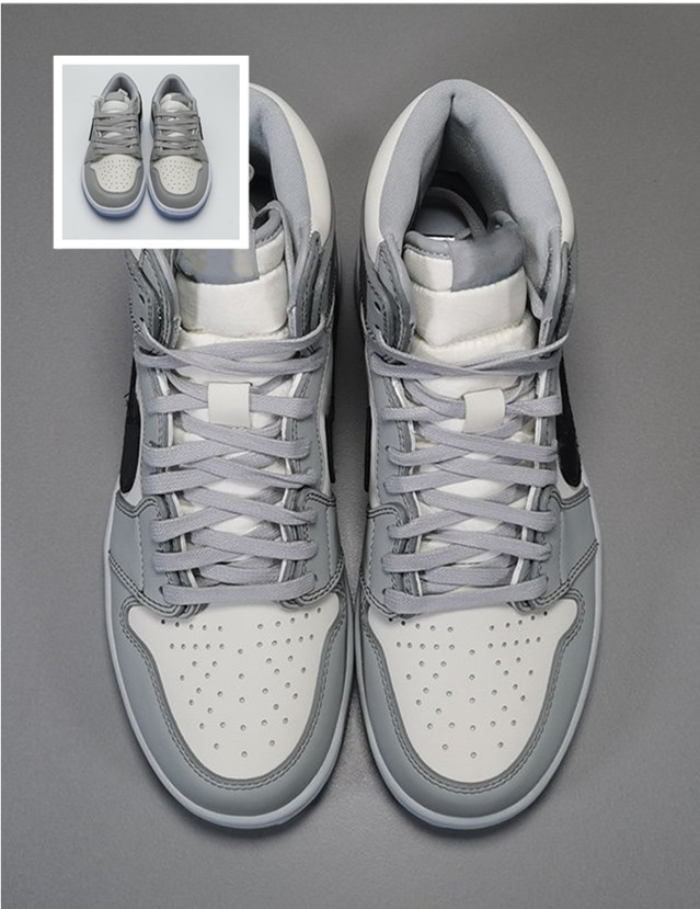 

With Box Hot Designer High OG Grey Casual Shoes ransparent crystal One Kim Jones 1s embossed Black And White Crystal Bottom Luxury Designer, Color-2