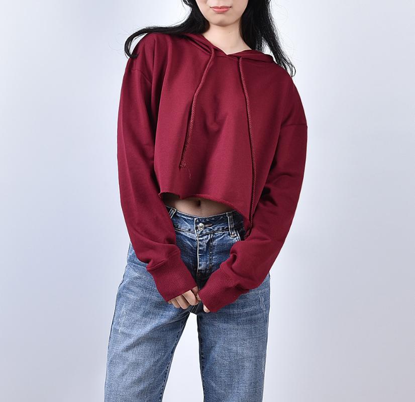 

Autumn Winter European American Hooded Pullover Solid Color Short Sweatshirts Multi-Color Women Sports Wear Sexy Fitness Outdoor, Red