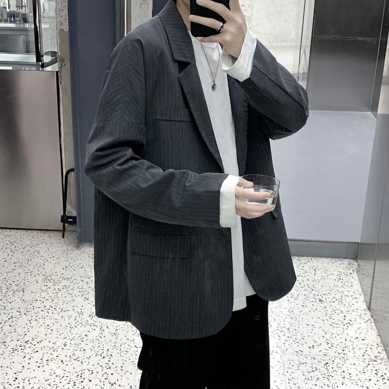 

2020 Men' Fashion Stripe Printing Western Clothes Outerwear High Quality Black Suit Jackets Pure Color Coats Plus Size M-XL