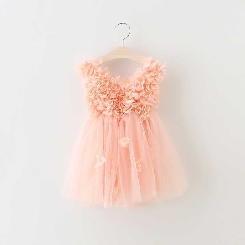 

2020 New Girls Flowers Petal Pink Dress Princess Ruffles Lace Tutu Mesh Dresses Baby Children Clothing