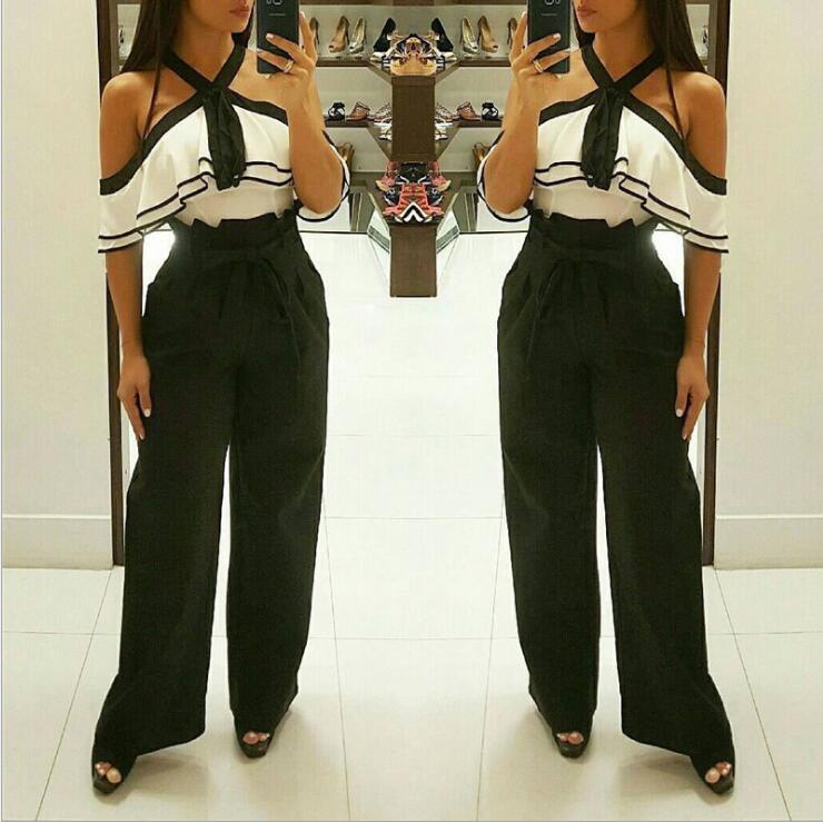 

European and American new style solid color trousers wide leg pants casual pants, Black