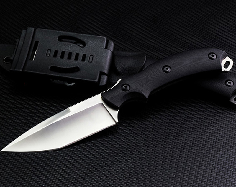

2020 New Outdoor Survival Straight Knife D2 Satin / Black Stone Wash Tanto Blade Black G10 Full Tang Handle With Kydex
