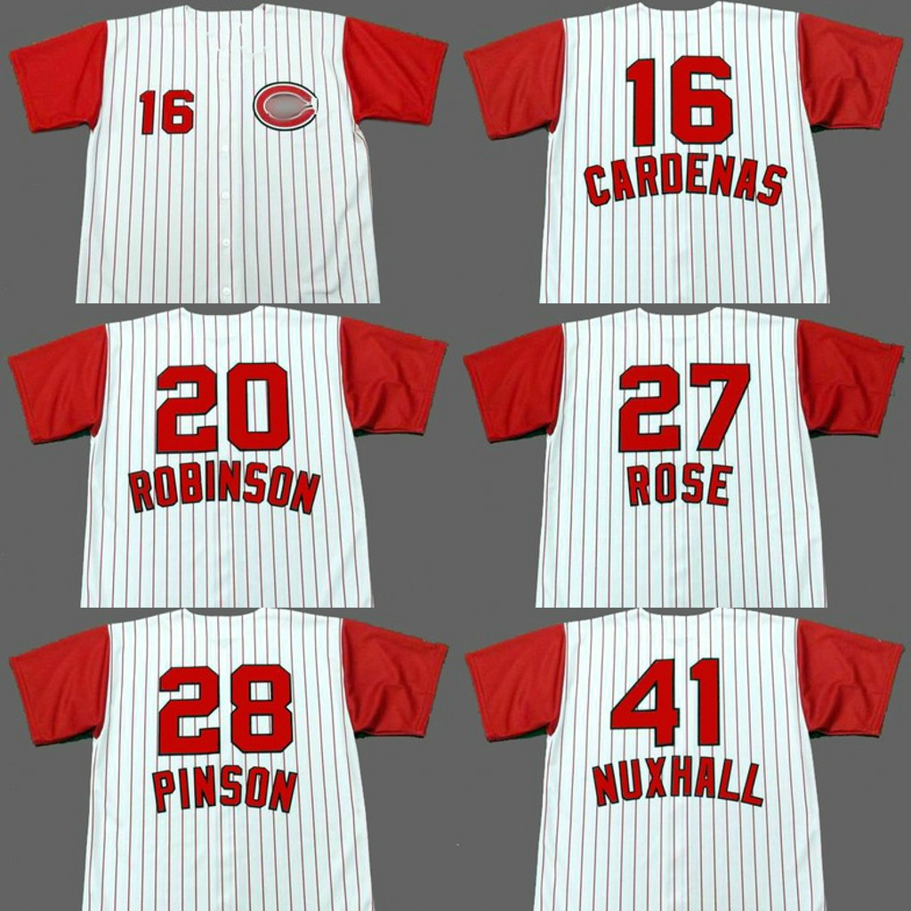 

Chicago 28 VADA PINSON 16 LEO CARDENAS 27 PETE ROSE 20 FRANK ROBINSON 41 JOE NUXHALL baseball jersey stitched