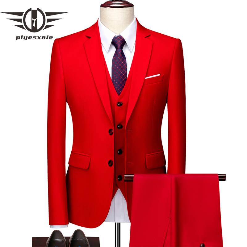 

Plyesxale Red Men Suit Wedding Costume Homme Mariage Three Pieces Terno Masculino Slim Fit Office Business Formal Suits Q1025, Burgundy