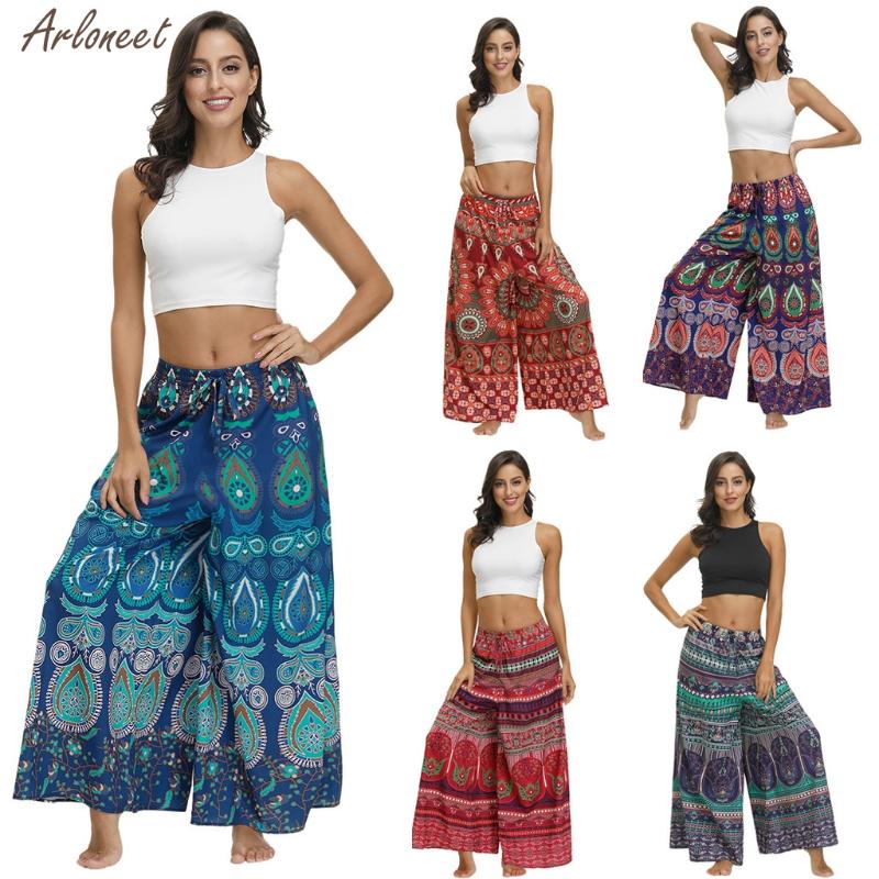 

Women Men Bohemian Loose Yoga Travel Lounge Festival Beach Print Wide Leg Pants Women Pants Clothing New Fashion Summer 2020, Blue