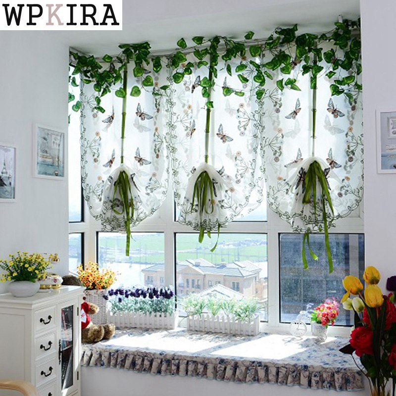 

Butterfly Pastoral Tulle Window Roman Curtain Embroidered Sheer For Kitchen Living Room Bedroom Window Curtain Screening 242&40, Rod pocket process