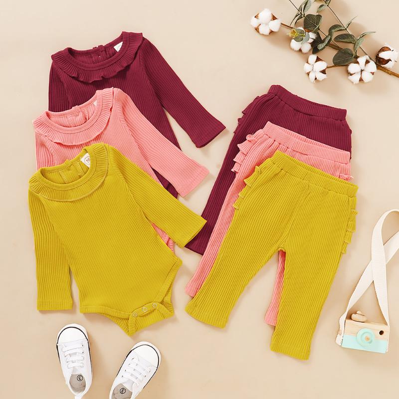 

Fashion Newborn Infant Baby Girls Clothes O-Neck Long Sleeve Solid Colors Knitted Romper Bodysuit+Ruffles Pants Outfits Set#p4, Pink