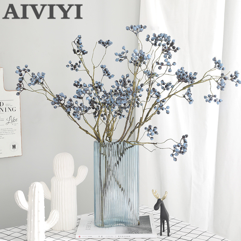 

New Artificial cranberry berry foam branch berry branch artificial decorative flower arrangement accessories, Blue