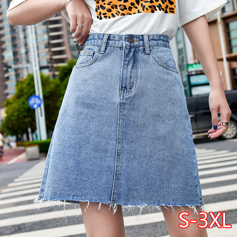 

High Waist A-line Skirt Women Aline Skirt Female Spring And Summer Denim New Hot Casual Tassel Zipper Blue Jean Skirts, 671