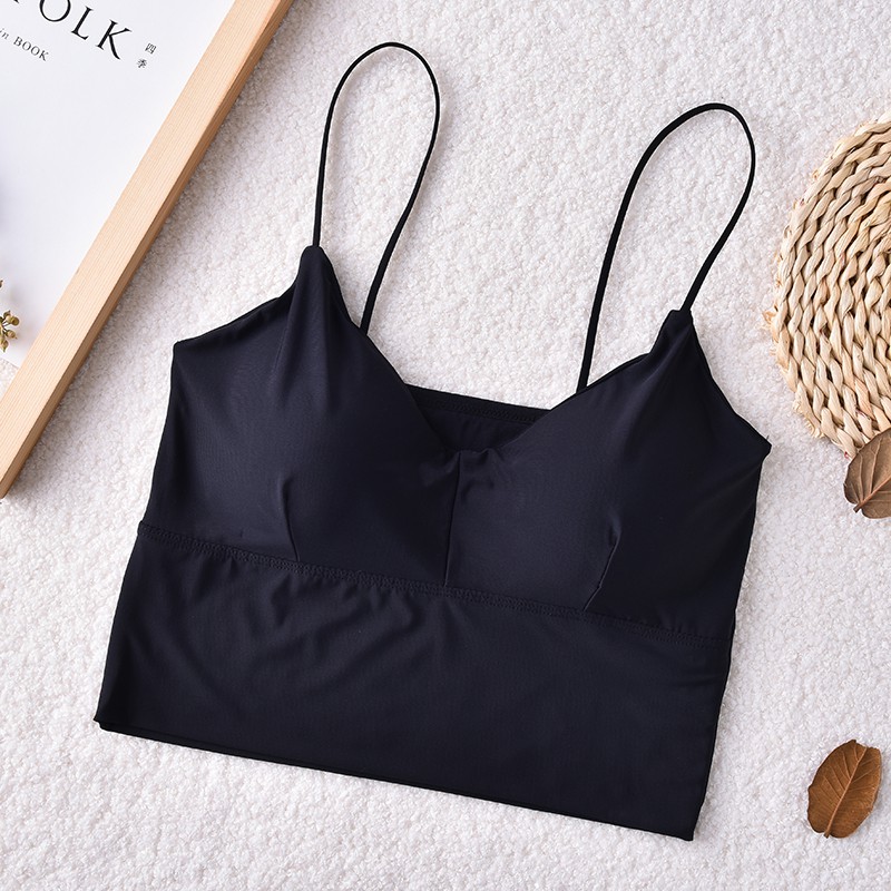 

Ice Silk Women Tank Crop Top Seamless Female Solid Color Sexy Lingerie Intimates With Removable Padded Camisole Fashion Clothing