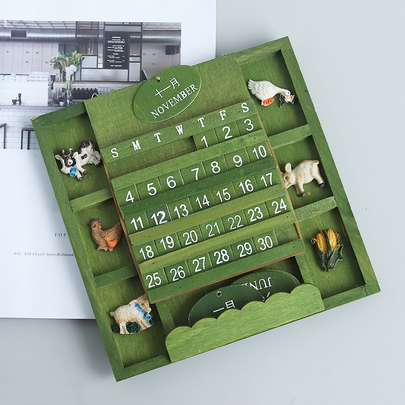

Creative Ins Hangable Manual Square Wooden Perpetual Calendar Home Wall Decoration Wood Ornaments