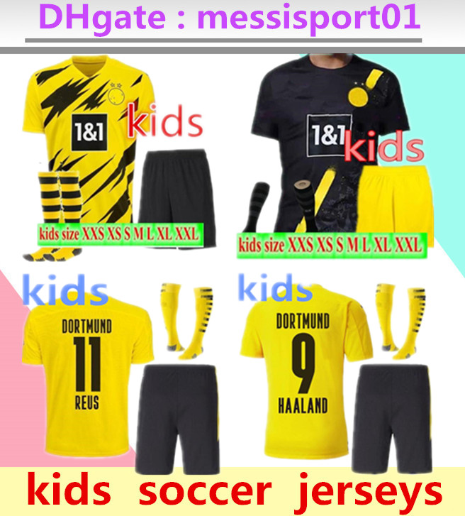 

2020/21 dortmund home yellow soccer Jersey 20 21 #7 SANCHO #11 REUS Kids Kit +socks football shirt set, Brown