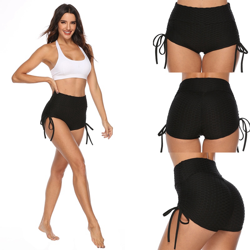 

Hot Running Gym Stretch Sports Short PantsWomen Casual Solid Elastic High Waist Push Up Fitness Yoga Shorts, Black
