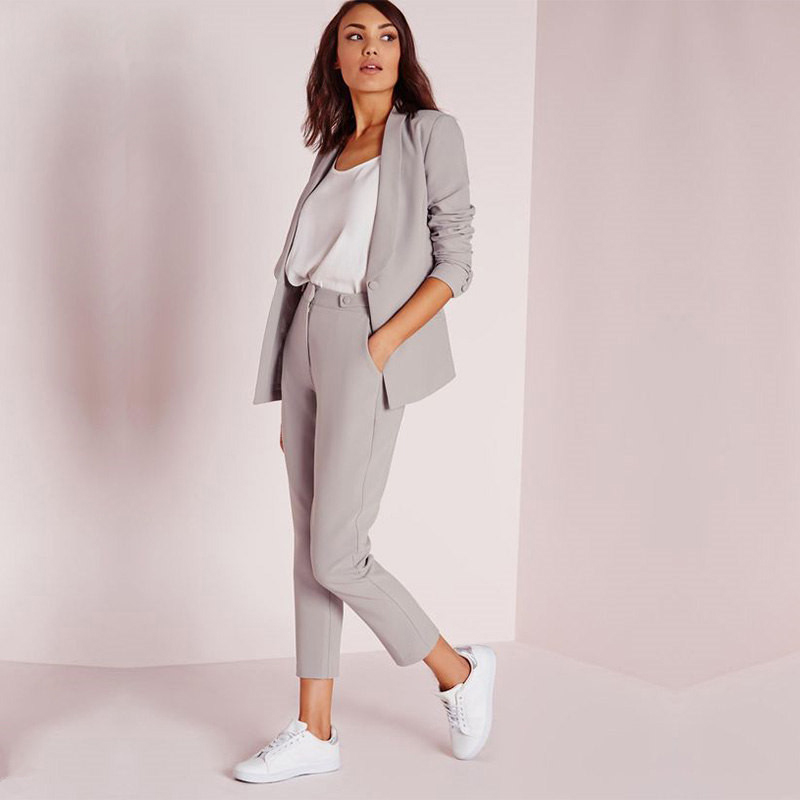 

Light Gray Womens Business Suits Female Office Uniform Ladies Trouser Suits Formal Womens Tuxedo Pants 2 Piece wedding, Grey