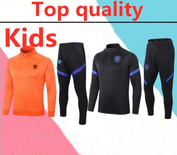 

2020 Netherlands Kids kit soccer tracksuit 2020 2021WIJNANEWEST DE JONG WIJNALDUM kids Holland football training suit, Black