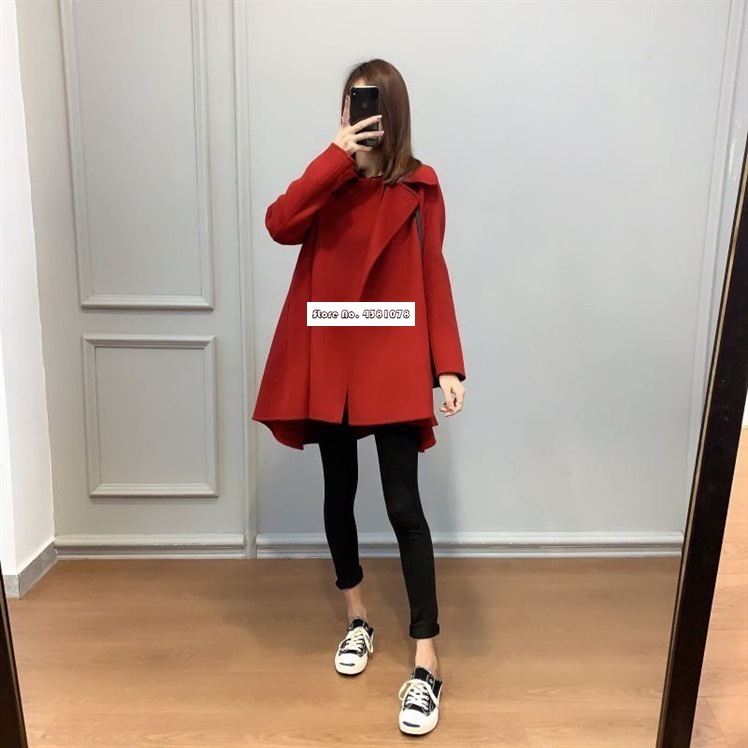 

Wool Cashmere 2020 Autumn / Winter Thin Cloak Coat Wool Cashmere Women Trench, Black