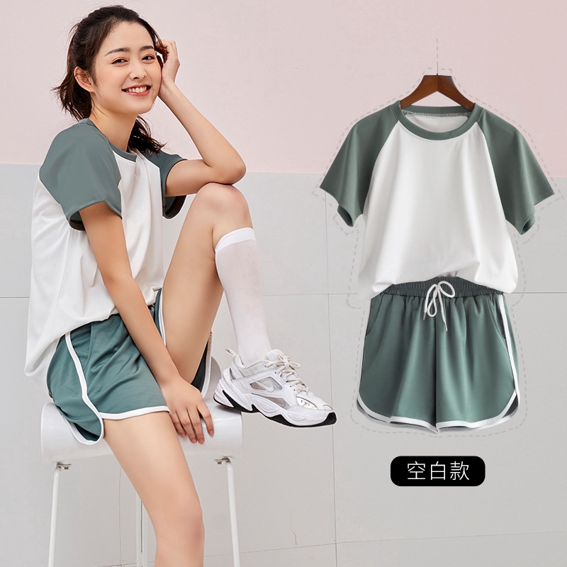 

Girls Home suit women' casual T-shirt+loose short two-piece sports casual suit, Green