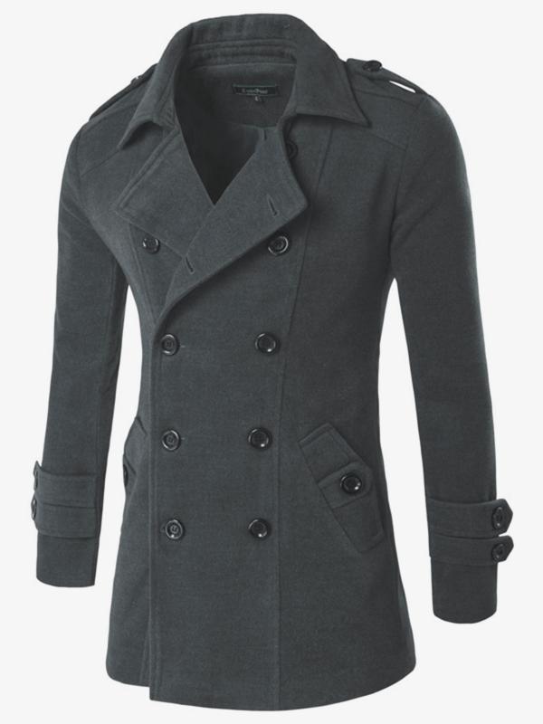 

Winter Wool Jacket Men's High-quality Wool Coat casual Slim collar coat Men's long cotton collar trench Outwear, Gray