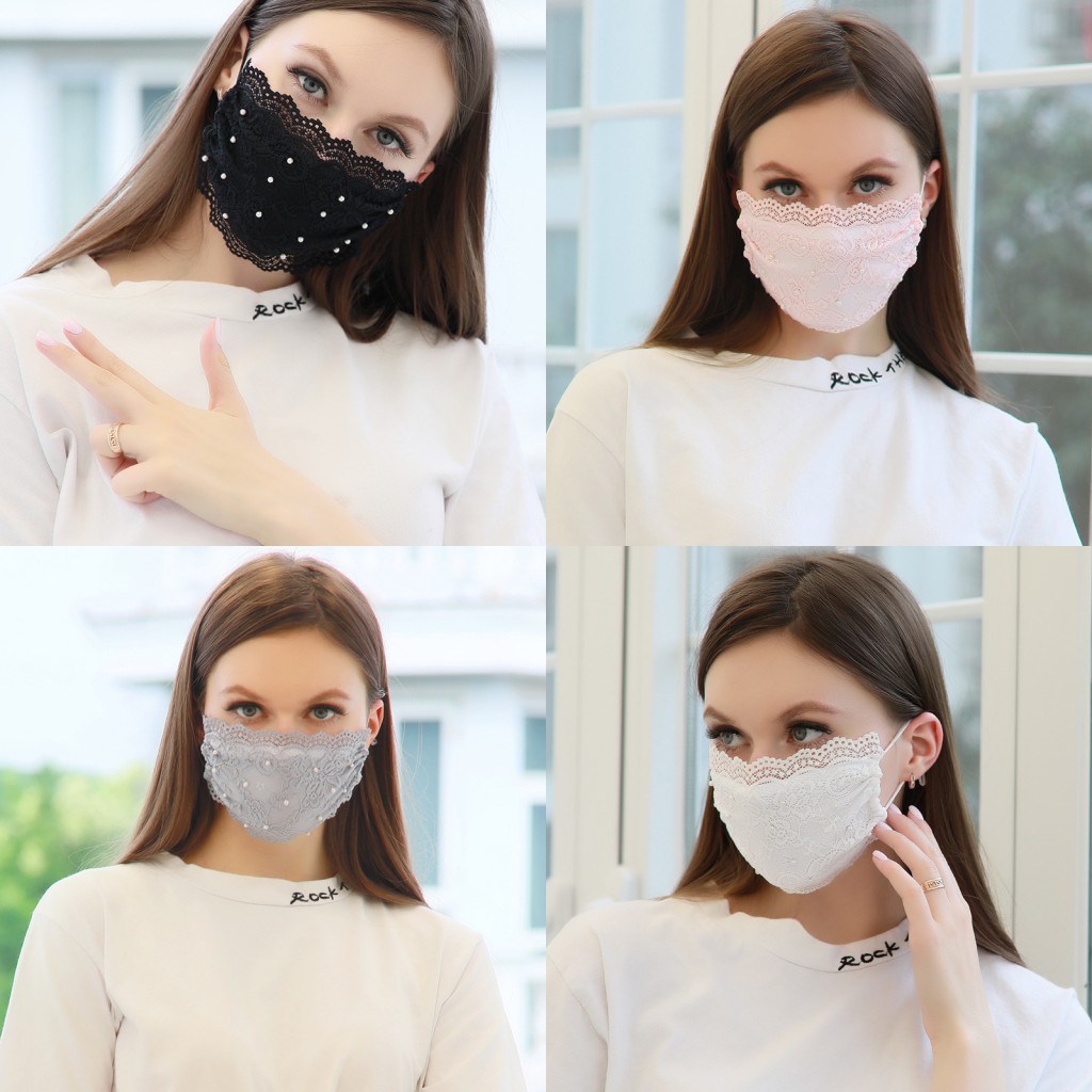 

Lady Mascherine Face Mask Fashion Lace Design Pure Colors Protection Mouth Masks Spring Summer Respirator Of Outdoor Travel