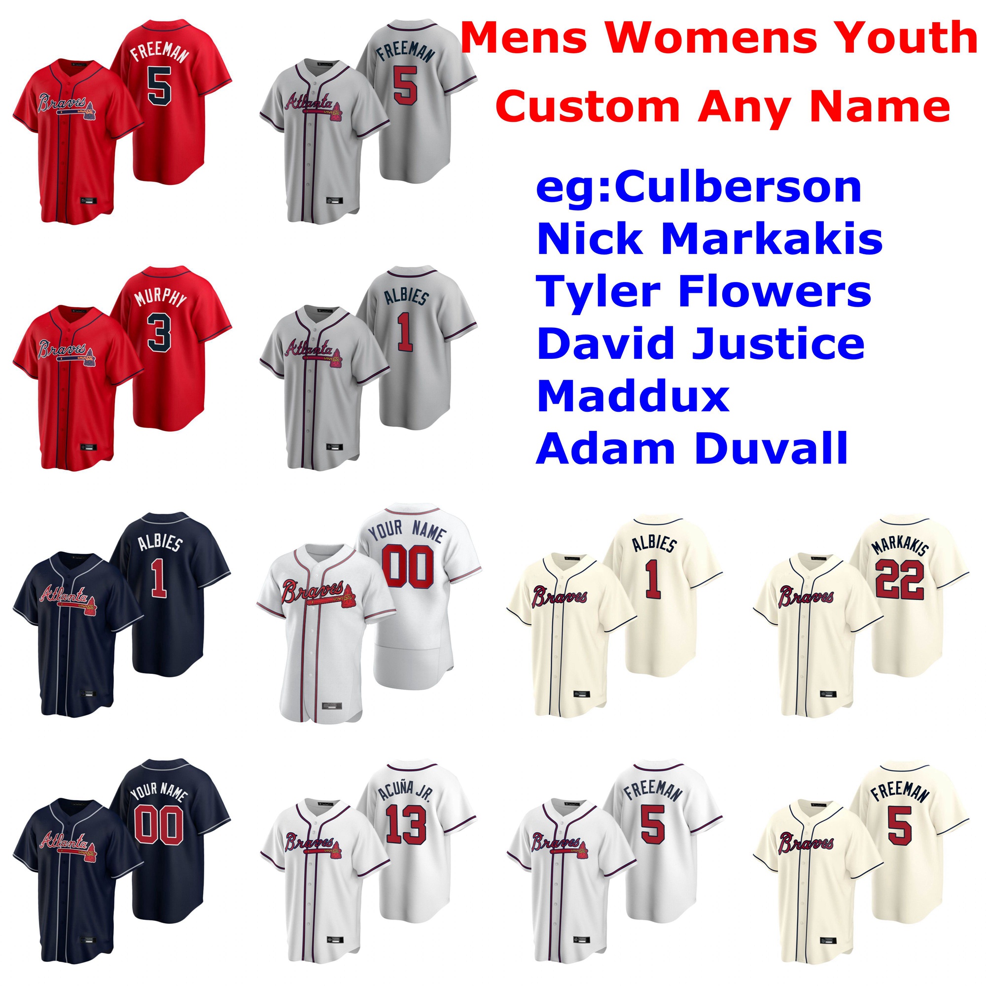 

2020 Baseball Jerseys Womens Fred McGriff Jersey Ender Inciarte Brian McCann Sean Newcomb BJ Upton Josh Donaldson Navy Red Custom Stitched, Blue;black