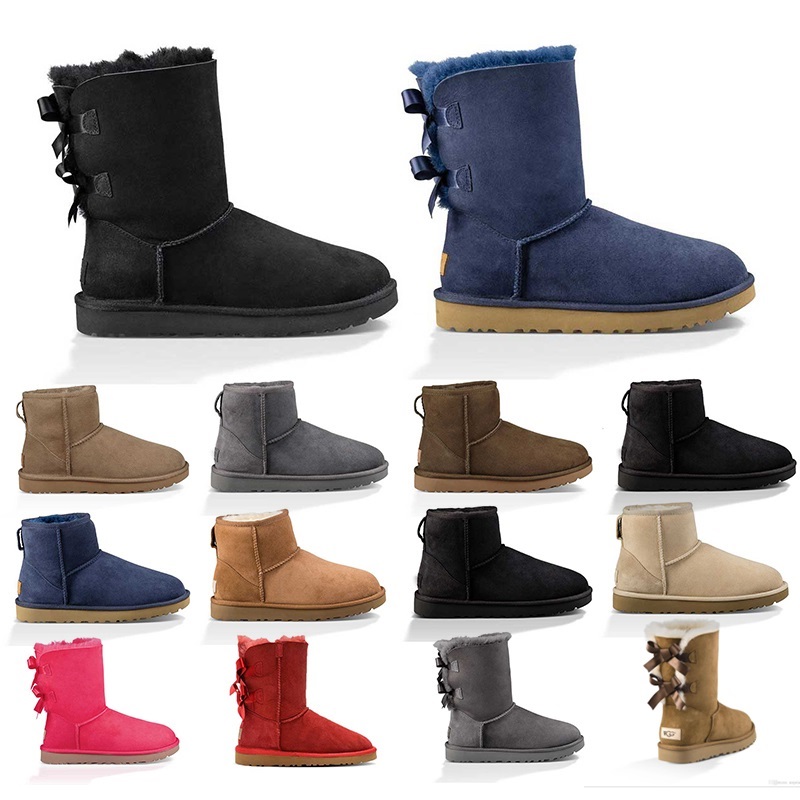 

Boots Australia Classic Short Bow Ankle Knee Black Red Brown Blue Winter Snow Womens Girls Boot Keep Warm Size 36-41, Black #1 36-41