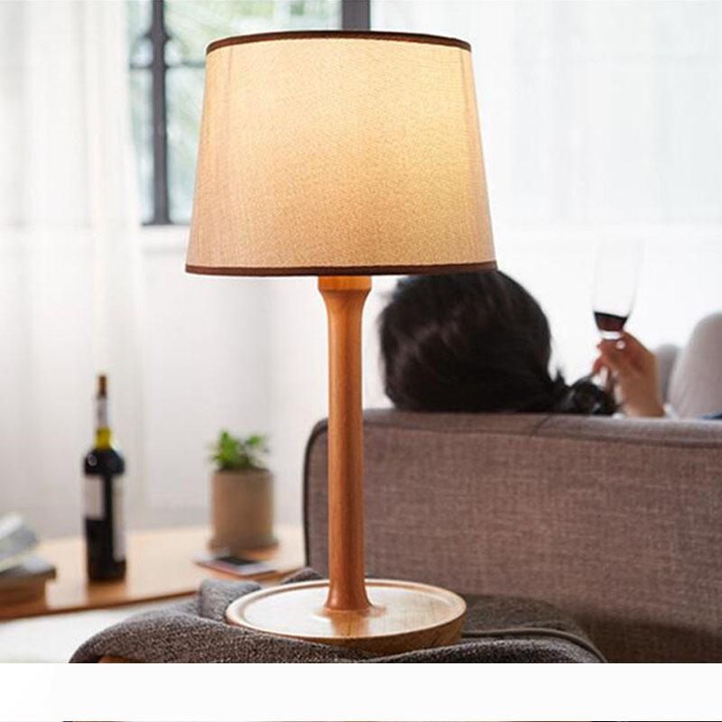 

Wooden fabric table lamp E27 study hotel room desk lamp modern simplicity bedside table lights LR017