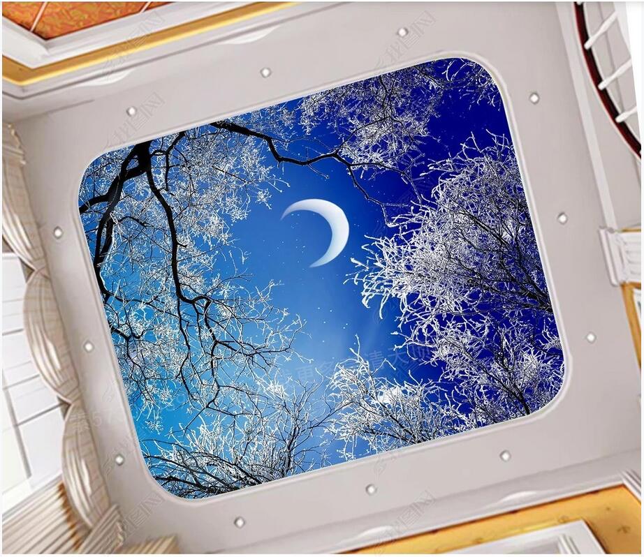 

3d ceiling murals wallpaper custom photo Winter sky in the night sky in the forest sky night ceiling painting wallpaper for walls 3 d, Non-woven wallpaper